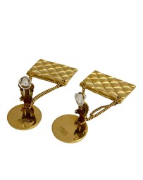 Pre-Loved by Azura Reborn - Pre-Loved CC Gold Plated Classic Quilted Flap Medallion Clip On Earrings