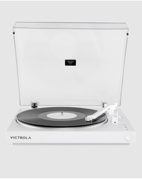 Victrola - Victrola Automatic Turntable + Victrola Tempo Bookshelf Speakers Bundle - White