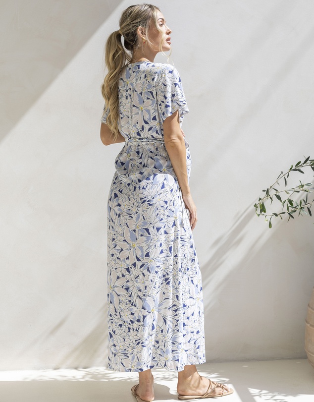 Angel Maternity - Isabella Maternity and Nursing Wrap Dress in Blue Floral Print