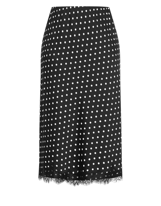 City Chic - Plus size Lace Spot Print Satin Midi Skirt - black