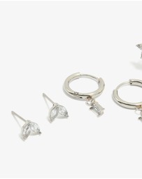 Lovisa - Waterproof Stainless Steel Cubic Zirconia & Baguette Flower Huggie Earrings 4-Pack