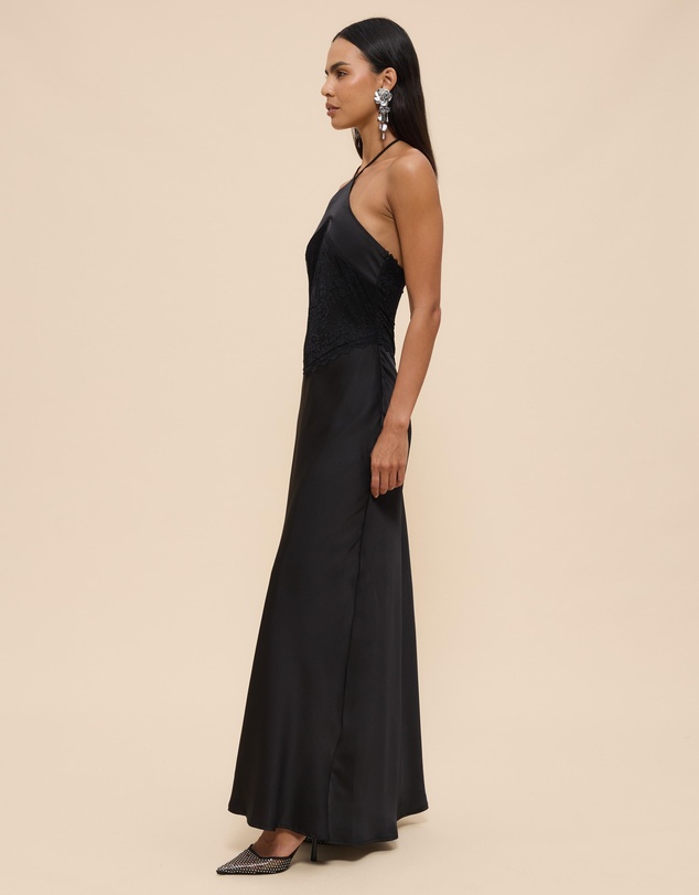 CHANCERY - Georgie Halter Neck Lace Panelled Maxi Dress