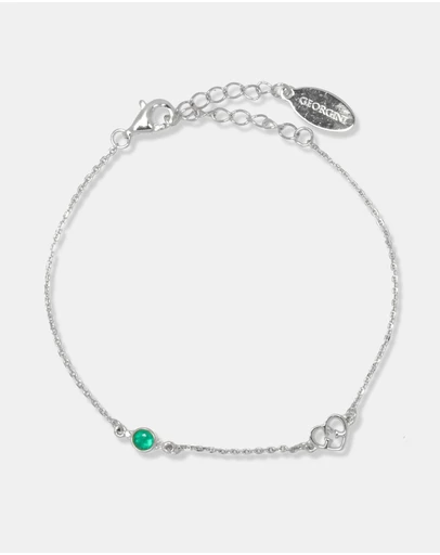 Georgini - Natural Green Agate And Two Natural Diamond May Silver Bracelet