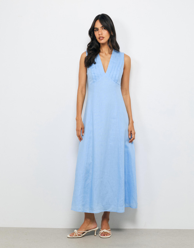 AERE - Lirio Pintuck Linen Midi Dress