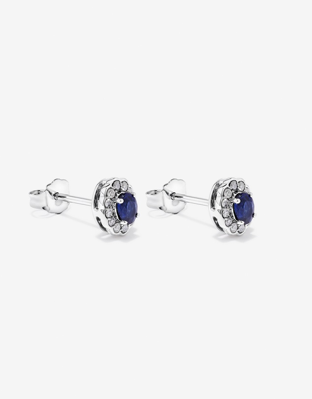 Michael Hill - Australian Sapphire & 0.12 Carat TW Diamond Stud Halo Earrings in 10kt White Gold