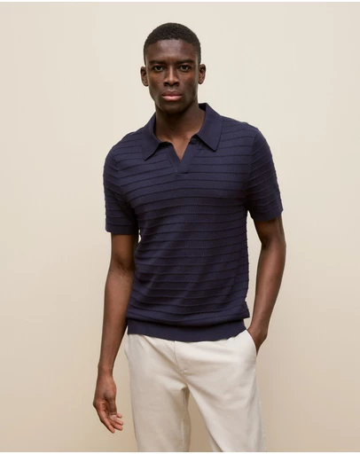 Trenery - Cotton Silk Textured Polo in Navy