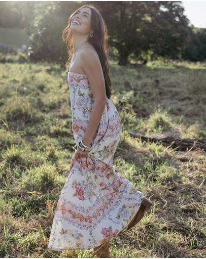 Petal & Pup - Amora Strapless Maxi Dress - Rose Tile