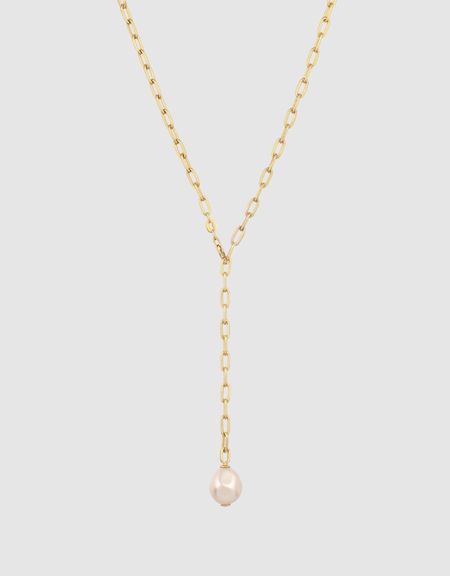 Elli Jewelry - Necklace Women Y-chain White Pearl 925 Sterling Silver Gold Plated