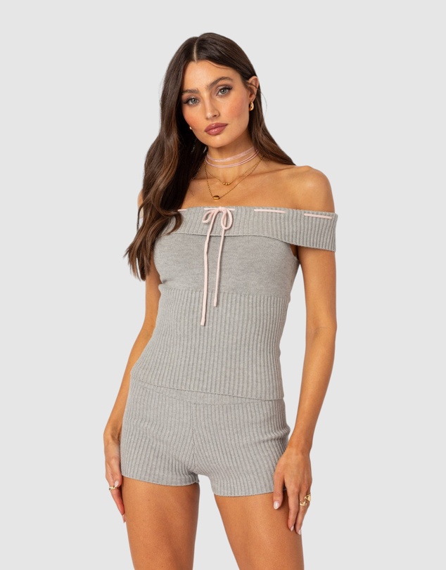 EDIKTED - Bow Time Fold Over Knit Top