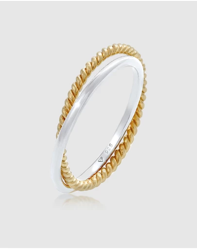 Elli Jewelry - Ring Classic Twisted Bicolor 925 Sterling Silver Gold-plated