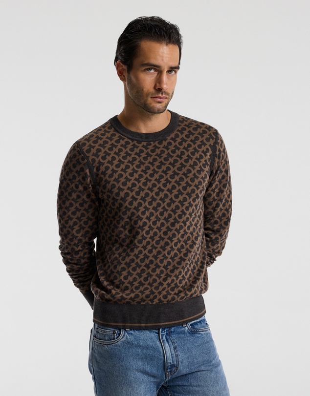 Calibre - Monogram Jacquard Merino Wool Sweater Camel