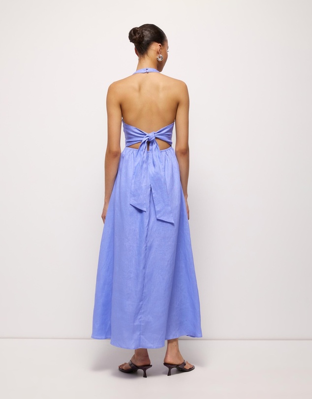 Revibe - Repaired AERE Odele Linen Halter Midi Dress - AU 10