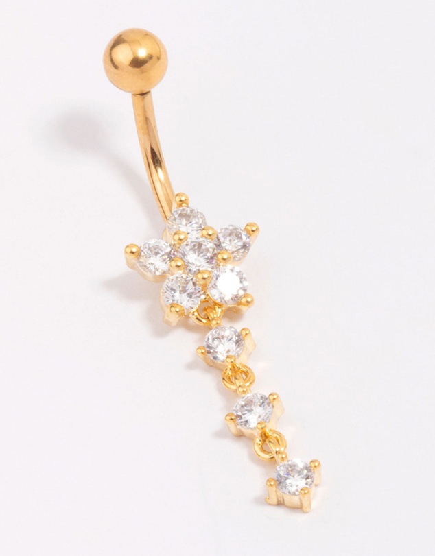 Lovisa - Gold Plated Titanium Cubic Zirconia Flower Threadless Belly Bar