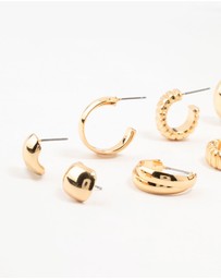 Lovisa - Gold Plated Buggle Ribbed Earrings 4-Pack