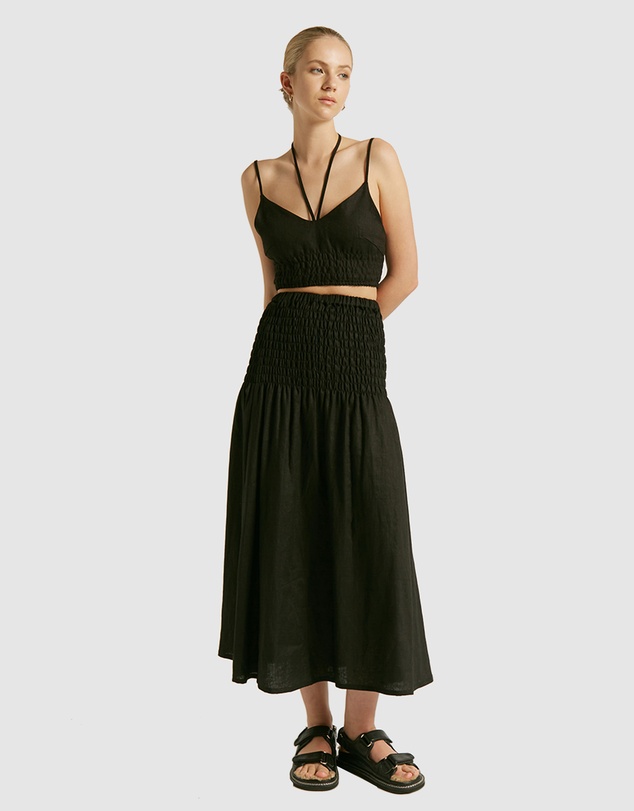 FRIEND of AUDREY - Chantille Shirred Linen Skirt