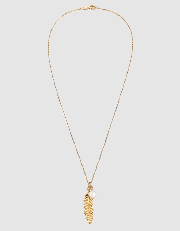 Elli Jewelry - Necklace Feather Shell Pearl 925 Sterling Silver Gold-plated
