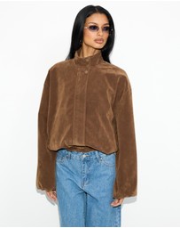 Dazie - Kyla Funnel Suede Look Bomber Jacket