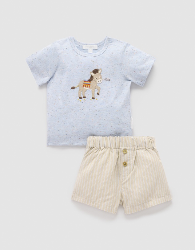Purebaby - Linen Blend Short and Tee Set -Kids-Babies