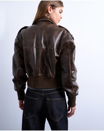 TOPSHOP - Faux Leather Ovoid Sleeve Bomber Jacket