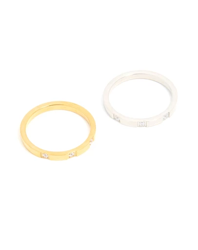 Lovisa - Waterproof Mixed Stainless Steel Cubic Zirconia Rings 2-Pack