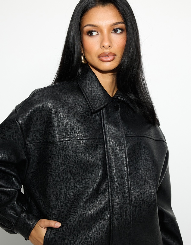 Dazie - Cool Nights Oversized Pebbled Leather Look Jacket