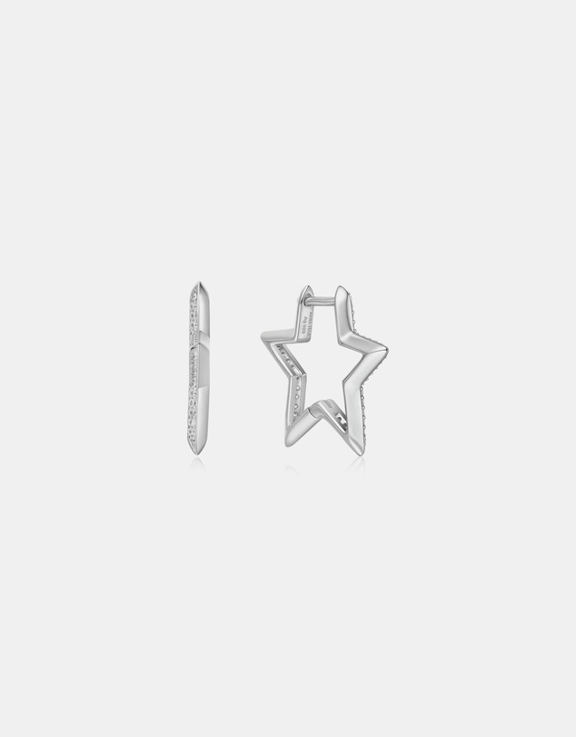 Ania Haie - Silver Medium Star Pave Hoop Earrings