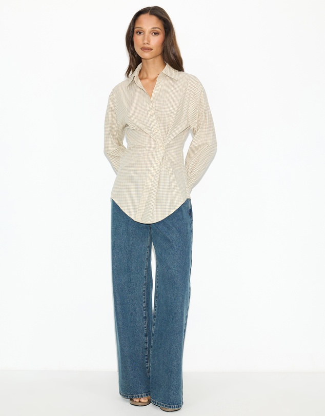 Dazie - Em Asymmetrical Check Button Up Shirt