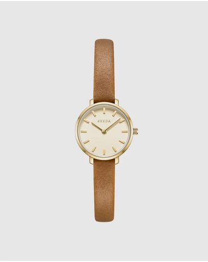 Breda - Beverly Gold and Brown Leather Band Watch, 25MM