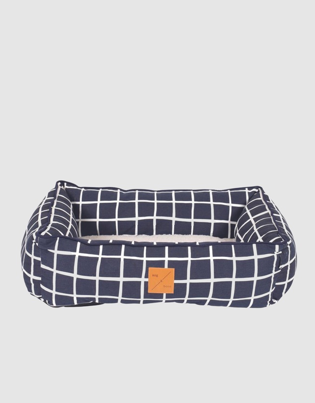 Mog & Bone - Bolster Dog Bed  - Navy Check