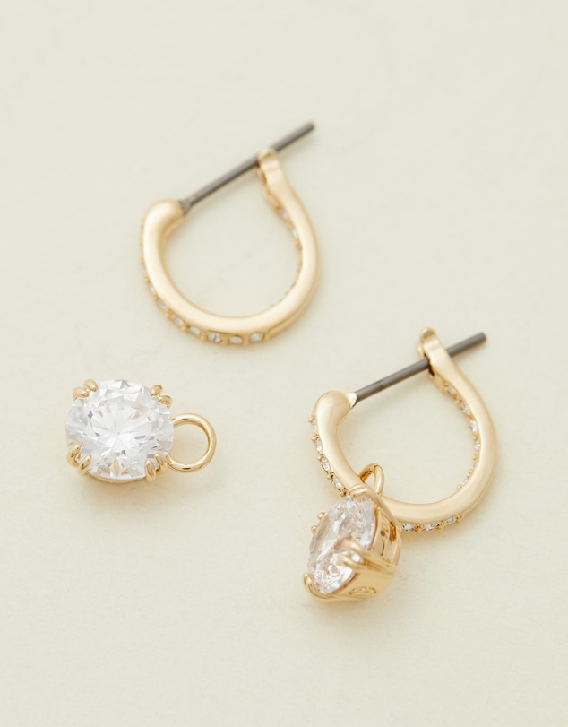 Swarovski - Stilla drop earrings, Round cut, White, 18K gold finish