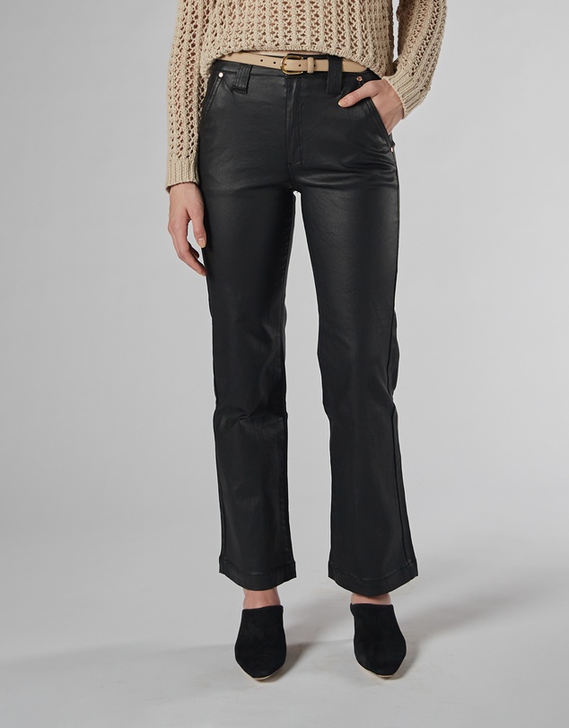 DRICOPER DENIM - Misika Coated Black Kick Flare Trousers