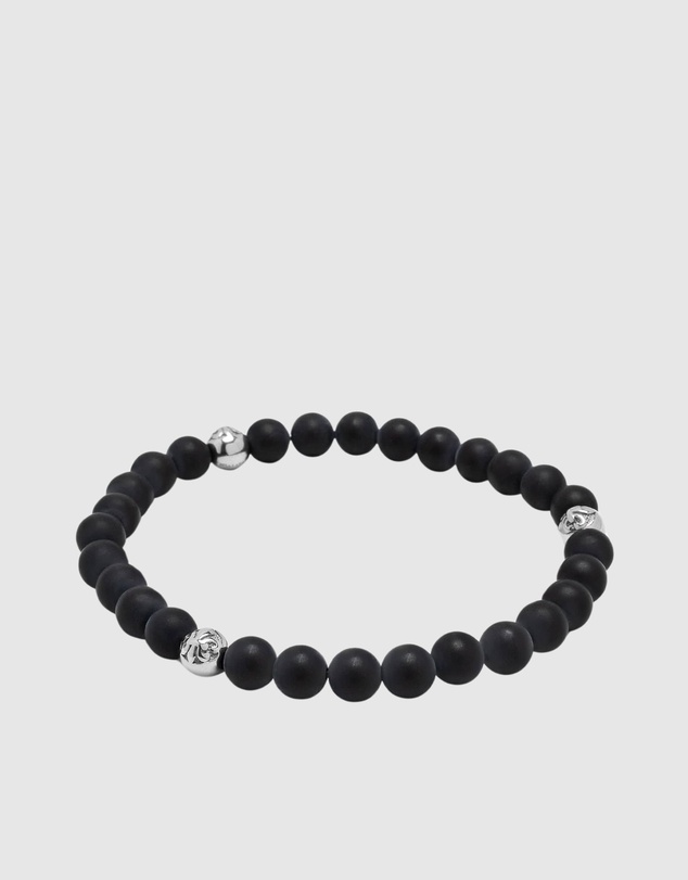 Nialaya Jewellery - 6mm Matte Black Onyx Bracelet with Silver Balls