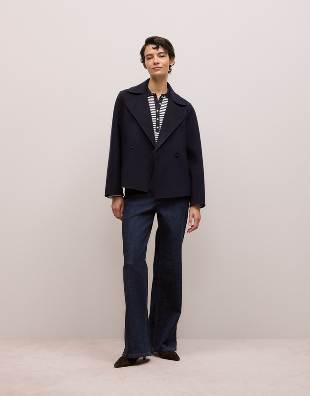 Trenery - Cotton Stripe Button Detail Polo in Night Sky