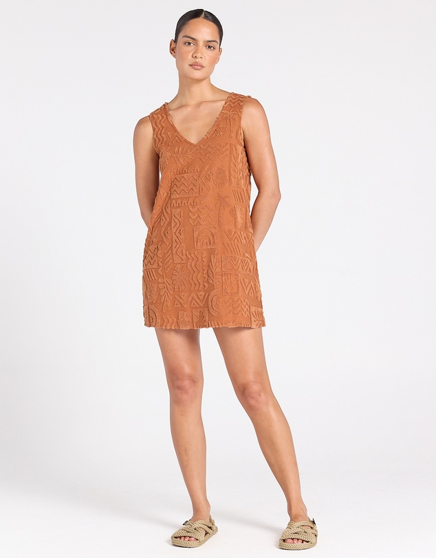 Poolside Paradiso - Mai Tai V Tunic Towelling Dress - Cinnamon