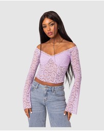EDIKTED - Linda Off Shoulder Sheer Lace Top