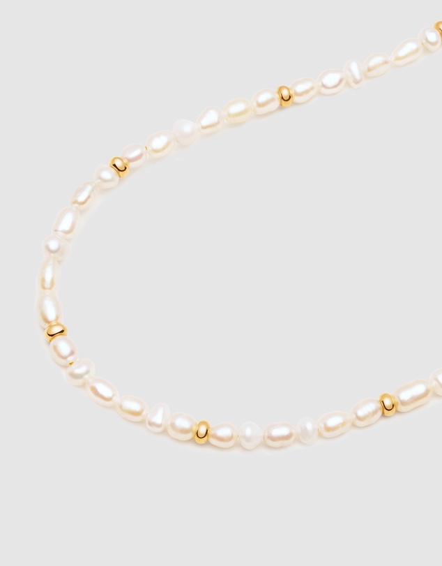 Nialaya Jewellery - Men's Mini Pearl Choker with Gold Plating