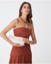 Forcast - Coral Raffia Clutch Bag