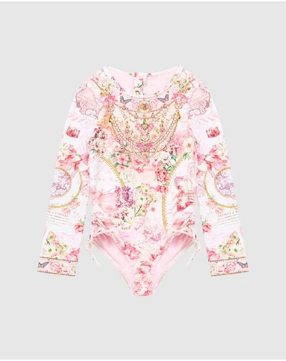 Camilla - Ruched Tie Side LS Paddle Suit - Kids-Teens
