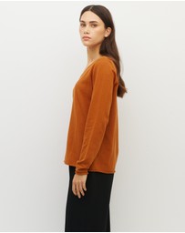 JH Lounge - JHL V-Neck L/S T (Fine Cotton Cashmere) Tobacco
