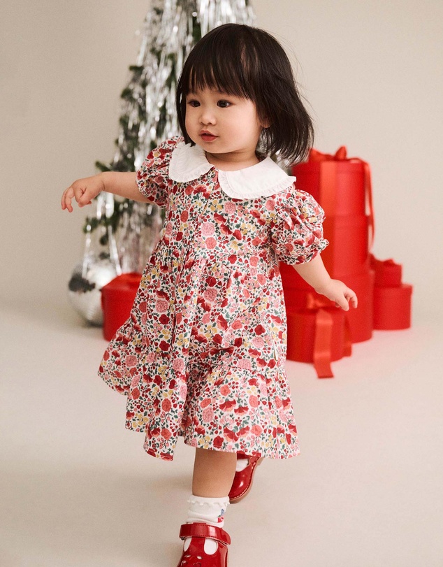 Huxbaby - Festive Floral Frill Collar Dress - Babies-Teens