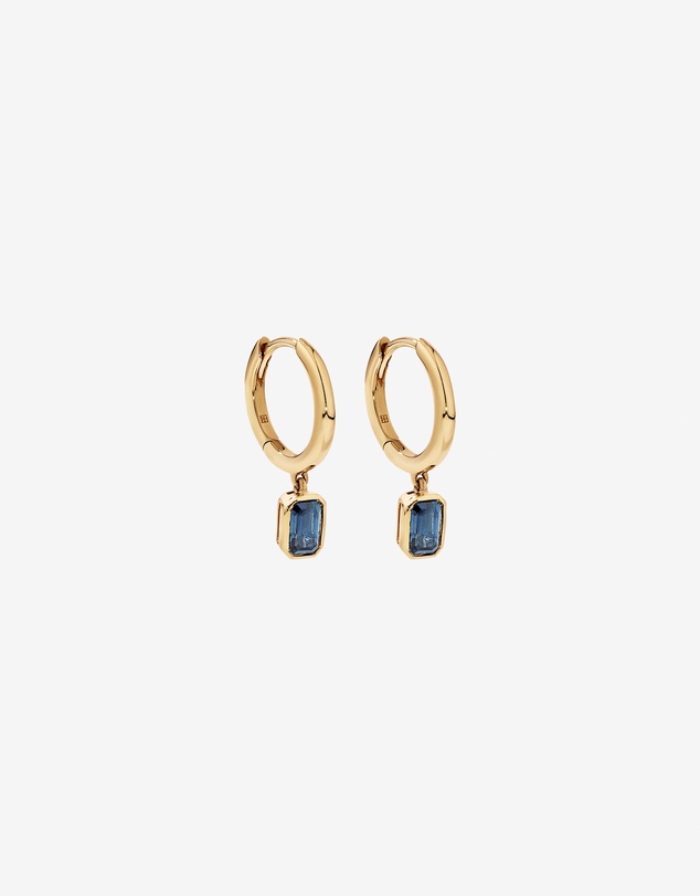 Michael Hill - Australian Sapphire Emerald Cut Bezel Set Drop Hoop Earrings in 10kt Yellow Gold
