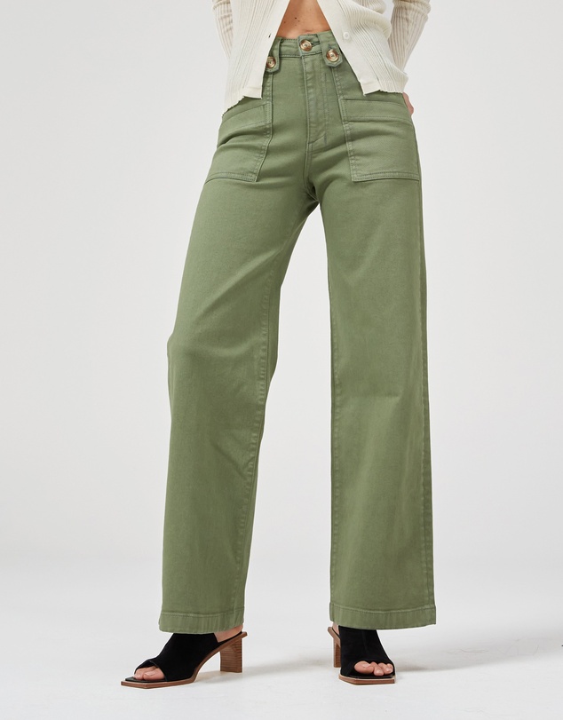 DRICOPER DENIM - Carrie Oil Green Wide Straight Leg Jeans