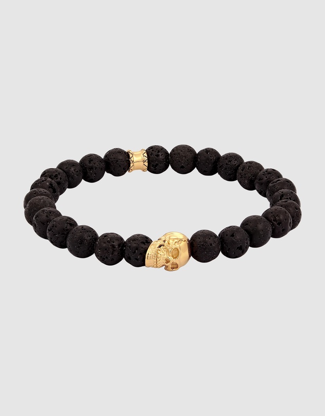 Kuzzoi - ICONIC EXCLUSIVE - Lava Bead Bracelet with Skull in Gold-Plated 925 Sterling Silver