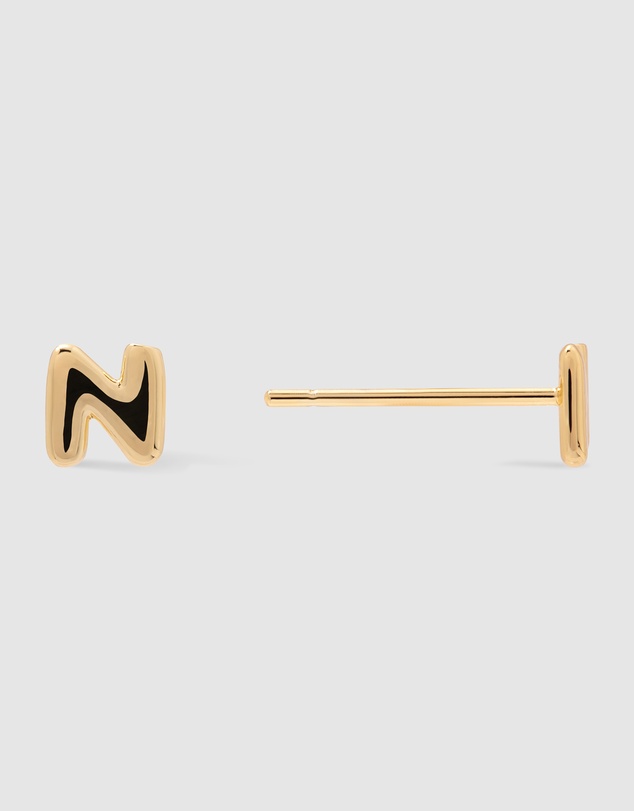 Wanderlust + Co - Alphabet Bubble Gold Stud Earrings - Letter N