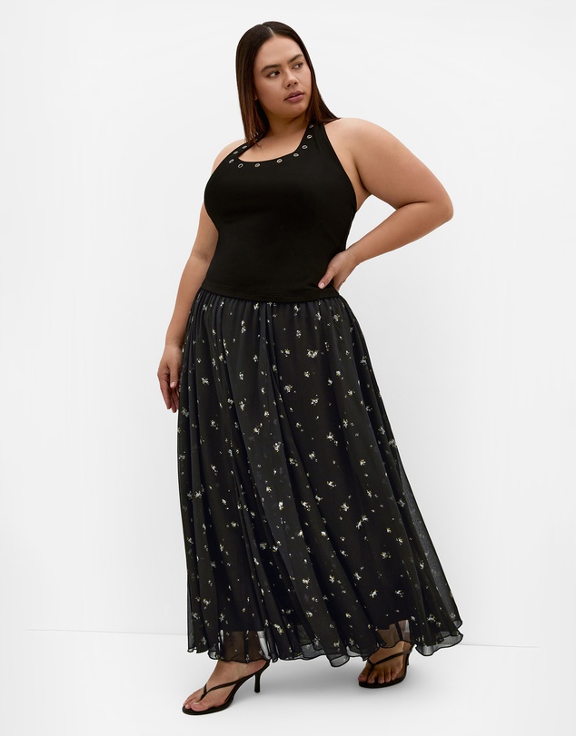City Chic - Plus size Serena Posy Print Maxi Skirt - black