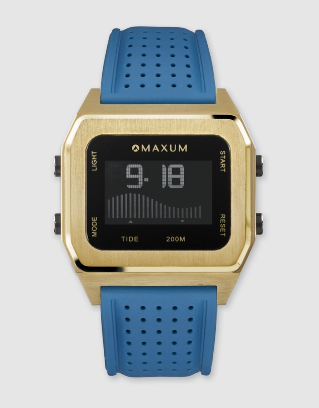 Maxum - Raglan Tide Watch – Gold Case, Black Dial & Blue Silicone Strap