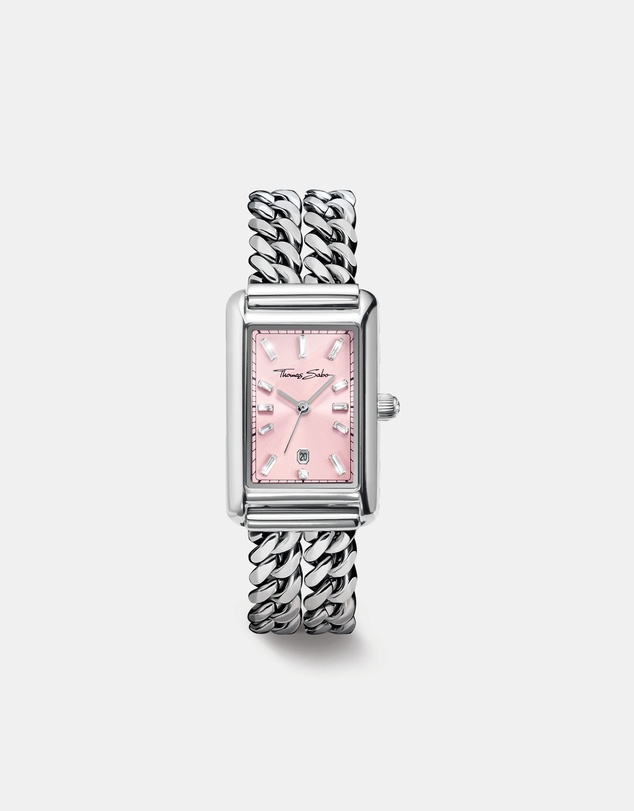 THOMAS SABO - THOMAS SABO Ladies Rectangular Silver Watch with Pink Dial