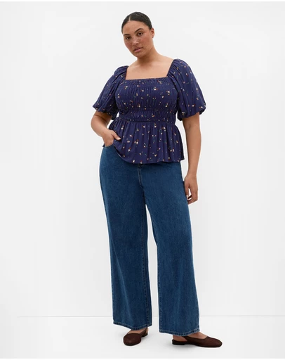 City Chic - Plus size Aire Ditsy Print Top - navy