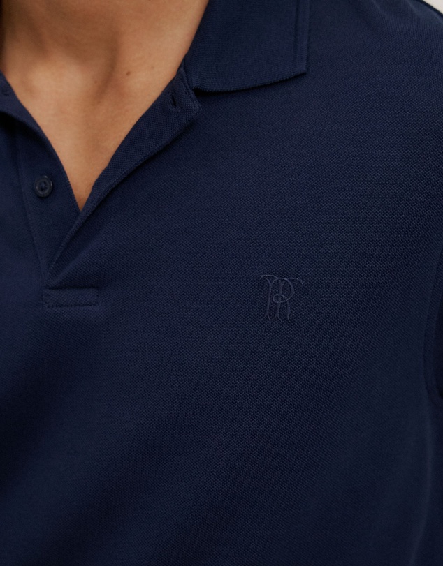 Trenery - Pique Monogram Short Sleeve Polo in Navy