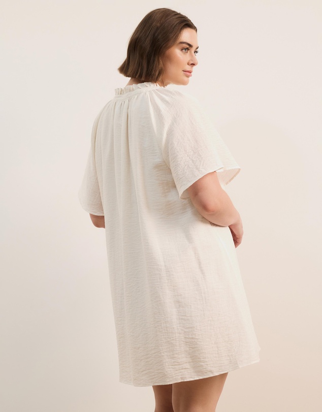 Atmos&Here Curvy - Amina Linen Blend A-Line Mini Dress with Butterfly Sleeve